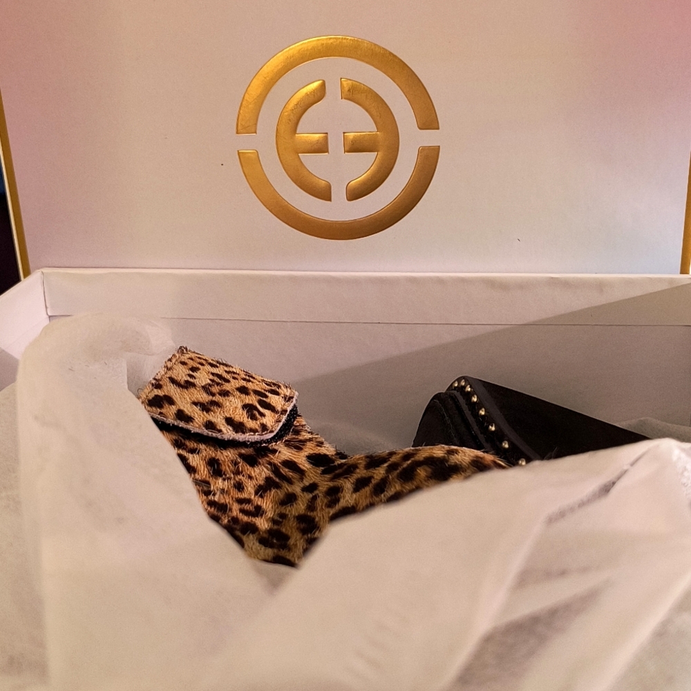 Cecelia New York Anthropologie Gianna Cheetah Calf Hair Leather Wedges 8.5 - Picture 6 of 9